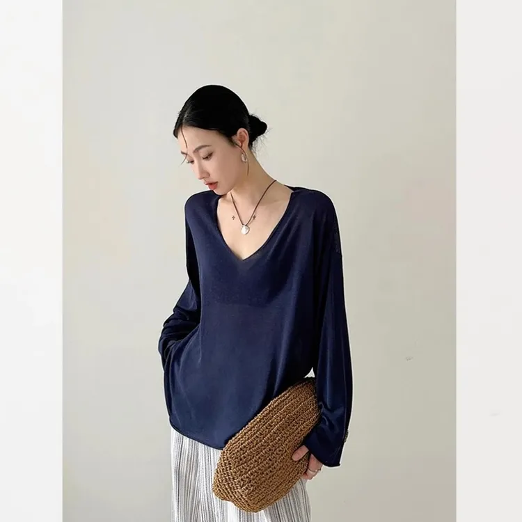 冰丝亚麻防晒罩衫女薄款松弛感外穿宽松长袖t恤早秋宽松慵懒上衣