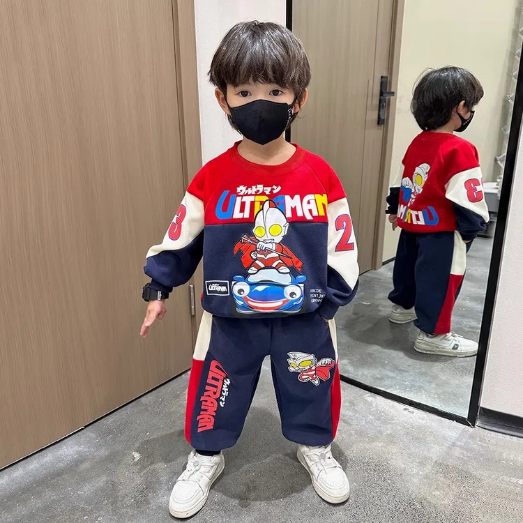 男童奥特曼套装秋冬季新款儿童卫衣两件套帅气男孩加绒保暖套装