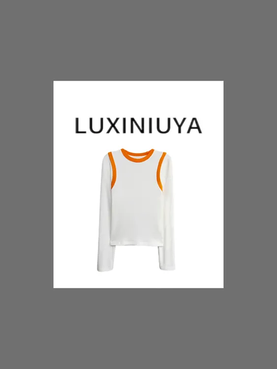 【LUXINIUYA】甜橘子 新款撞色拼接假两件软糯打底上衣#QDS264