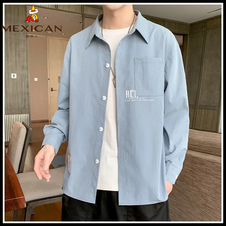 Mexican/稻草人2025男款衬衣潮修身长袖外套轻奢高端休闲痞帅上衣