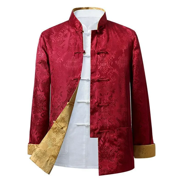 唐装男中老年春秋季长袖中式双面穿外套中国风爸爸礼服爷爷装SHTQ