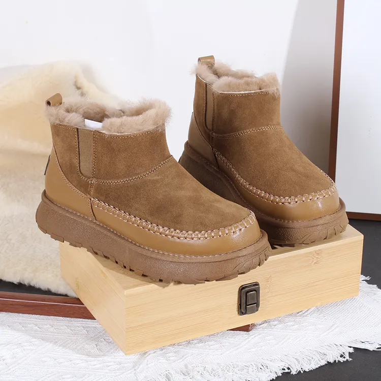 牛皮+内里全羊毛！KS-2518 男士百搭短筒雪地靴冬季加厚户外短靴子