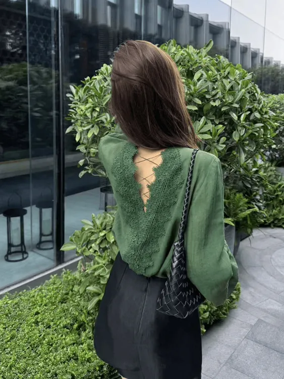 夏日绝美减龄穿搭一整套绿色蕾丝亚麻衬衫套装裙女款2025新款夏季