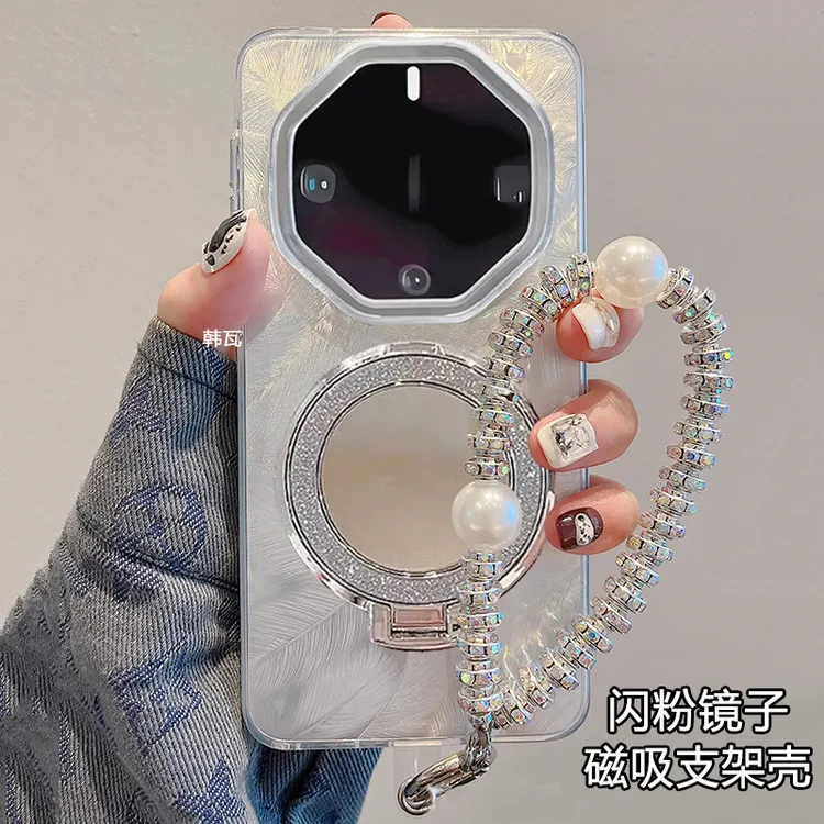 适用华为mate60rs非凡大师手机壳女款高级感补妆镜子支架全包防摔