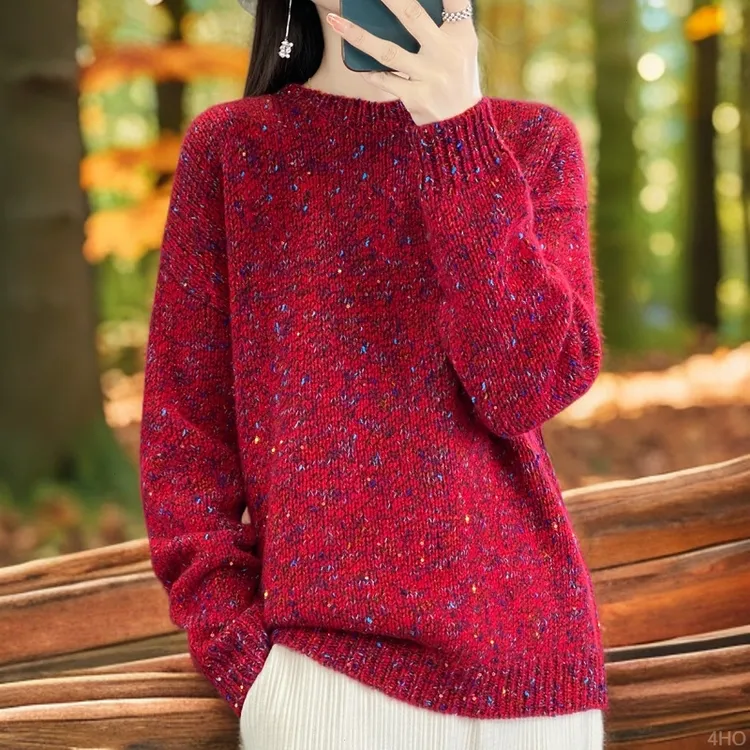 大朗高档100%纯羊毛衫羊毛衫女圆领慵懒加厚羊毛打底衫百搭上衣