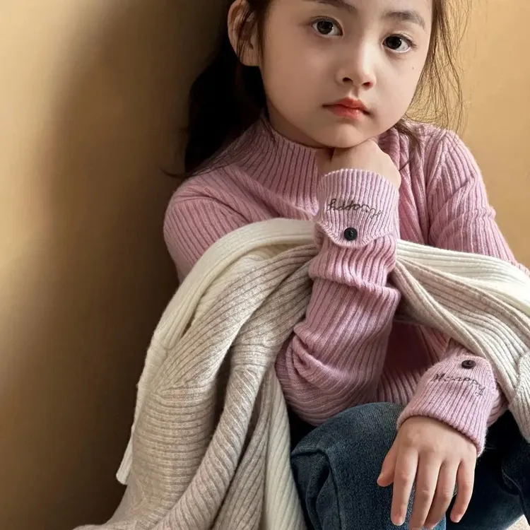 男女童毛衣春秋新款中大童针织打底衫半高领洋气亲子装母女装女孩