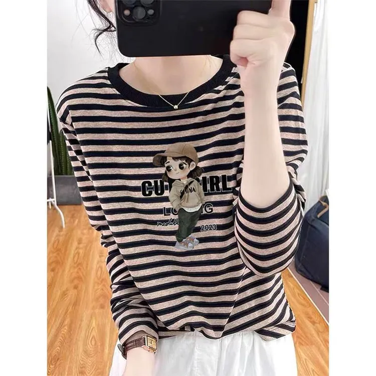 条纹品质长袖t恤女士秋冬2025高端欧货设计感时尚百搭打底衫上衣