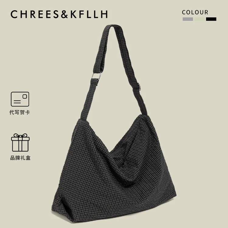 CHREES&KFLLH韩系慵懒风大容量托特包2025新款格纹通勤单肩斜挎包