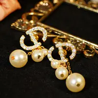 铜合金耳饰 【3123】LeLe 耳钉 cd满钻流苏珠珠时尚百搭