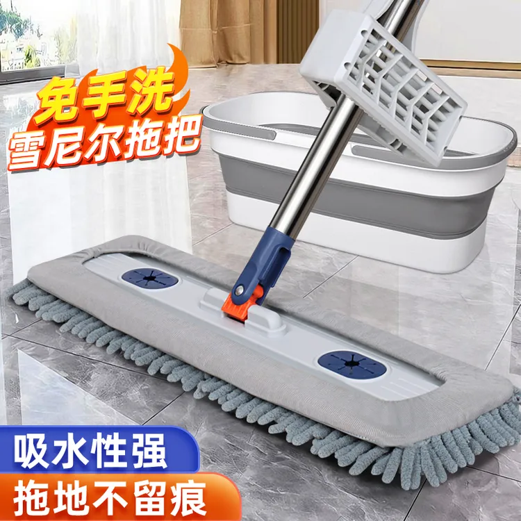 新款雪尼尔免手洗平板拖把大号拖布干湿拖把家用旋转加大加厚拖地