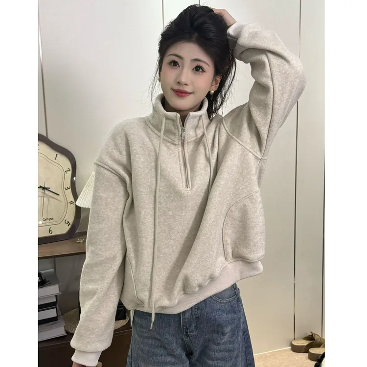 【鲨伤力】EN～软乎乎半拉链立领卫衣女秋冬