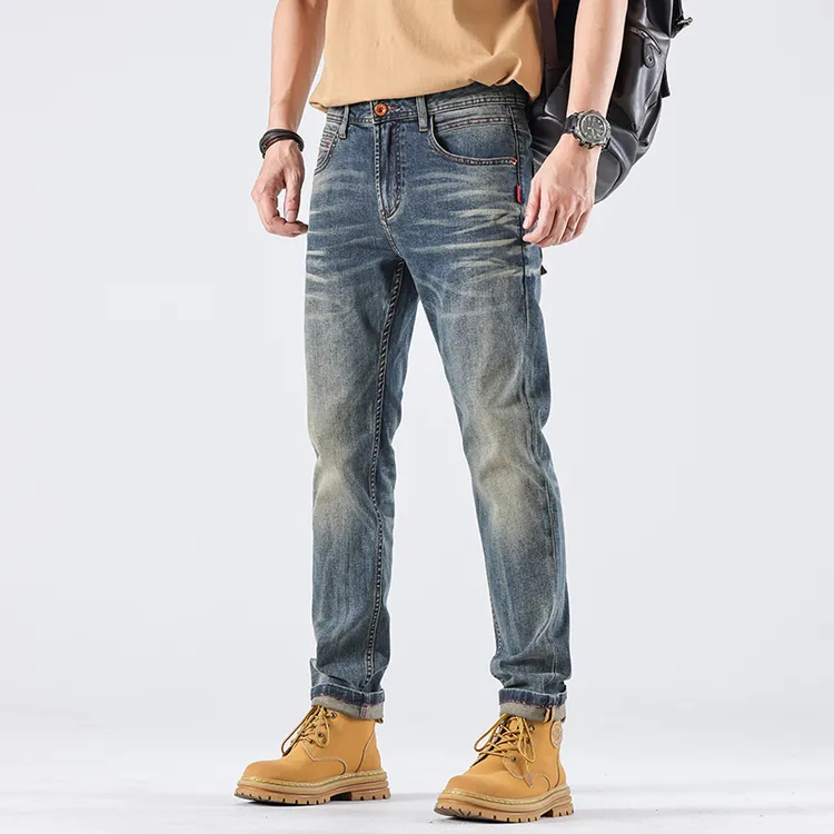 【专柜品质】轻奢高端男士新款美式复古水洗潮流休闲小直筒牛仔裤