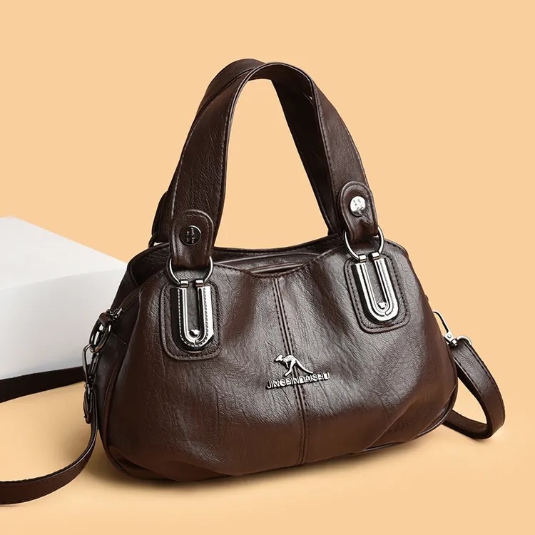 2026新款百搭时尚斜跨包中年女士休闲单肩包妈妈包手提时尚软皮包商品图