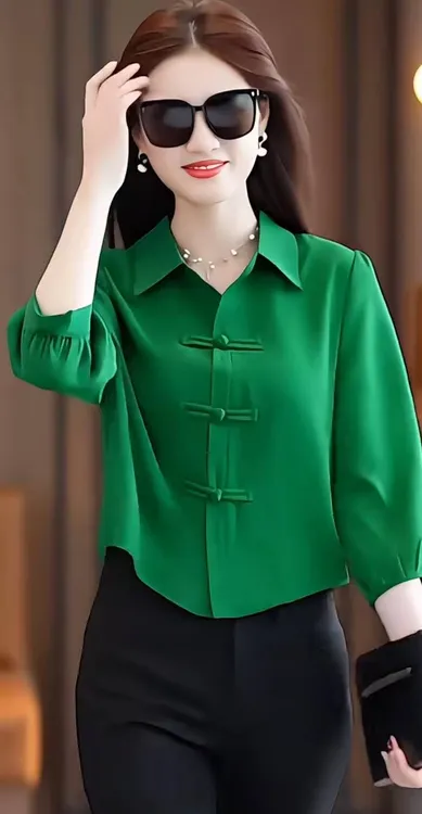 夏季新款时尚潮流新中式盘扣套头七分袖气质百搭上衣