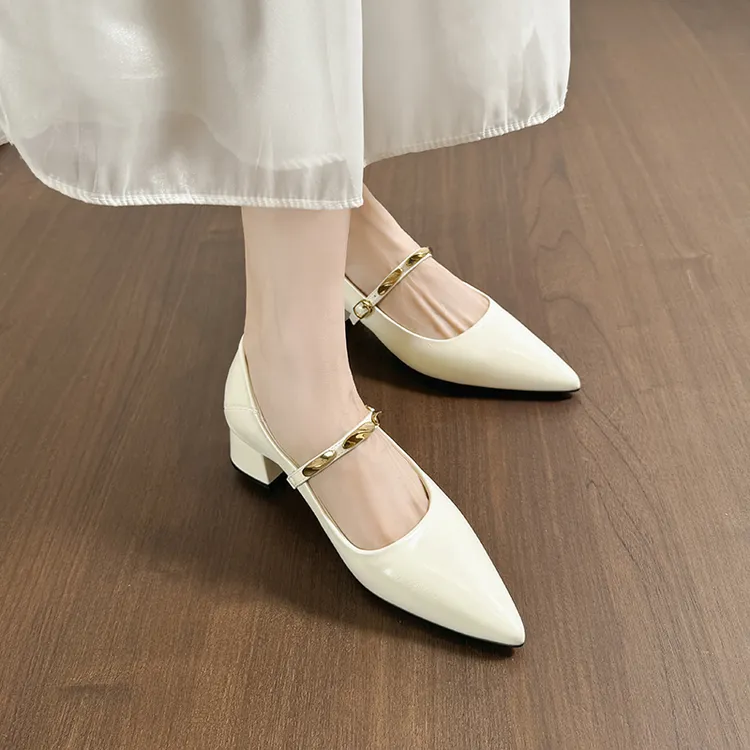 网红软羊皮法式尖头单鞋2025新款复古一字浅口皮鞋真皮玛丽珍女鞋