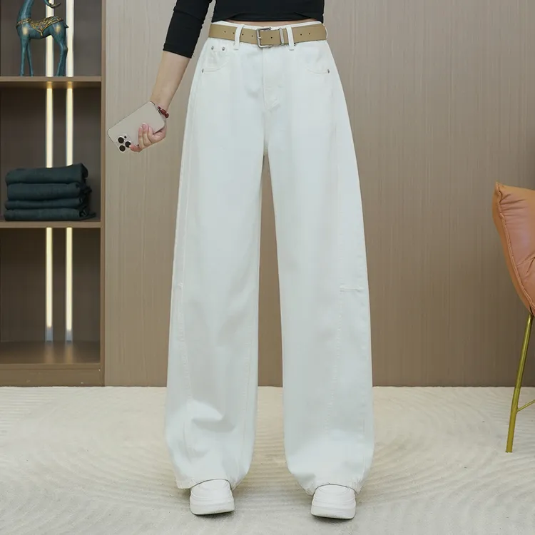 小宜原初宽松小弯刀阔腿牛仔裤女春季新款百搭显瘦拼接休闲拖地裤