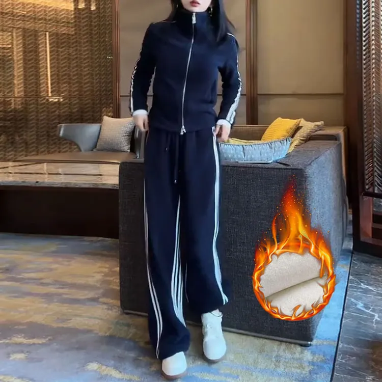 松弛感开衫外套长裤两件套女秋冬新款羊羔绒加绒加厚休闲显瘦套装