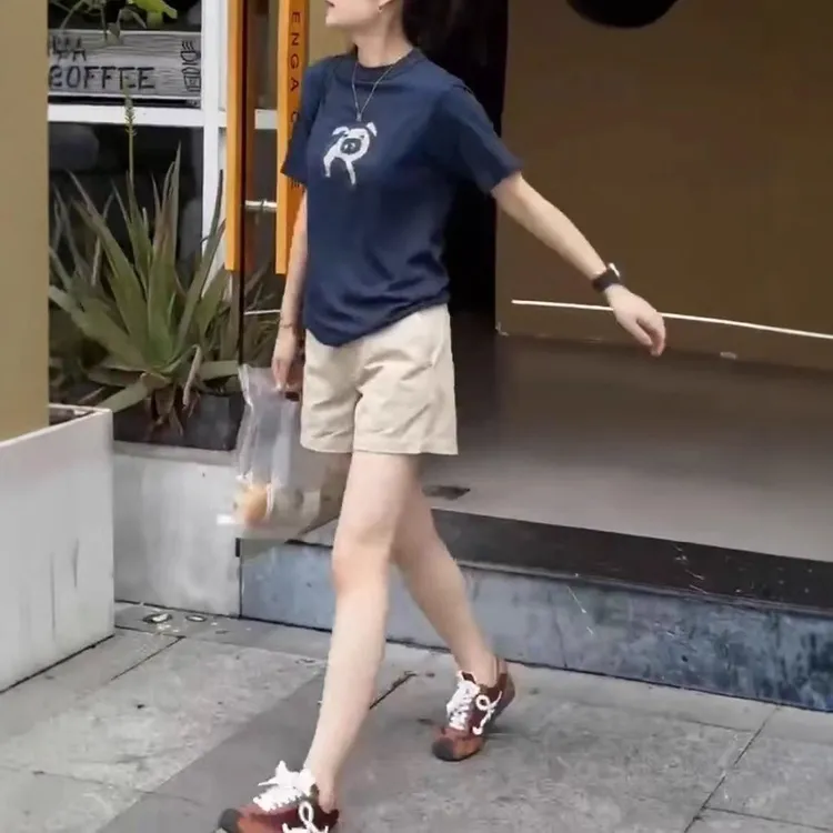夏季新款韩版短袖印花减龄T恤高腰短裤时尚女