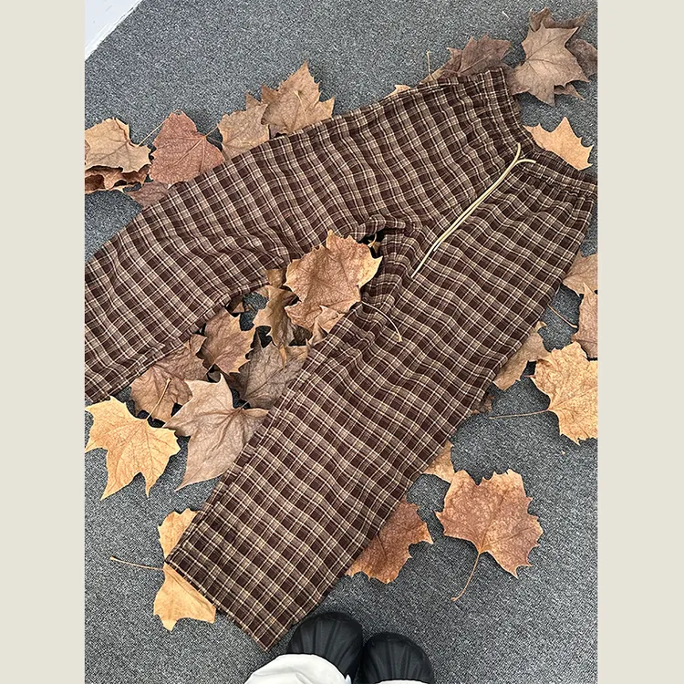 秋季新款美拉德格子长裤男款宽松潮牌纯棉男生休闲裤