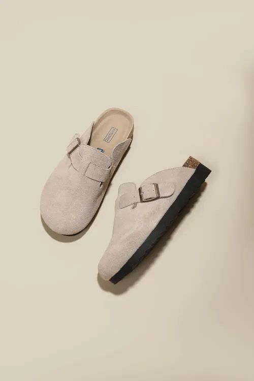 真皮牛皮半拖勃肯鞋女2025新款厚底春秋外穿包头大码平底博肯拖鞋