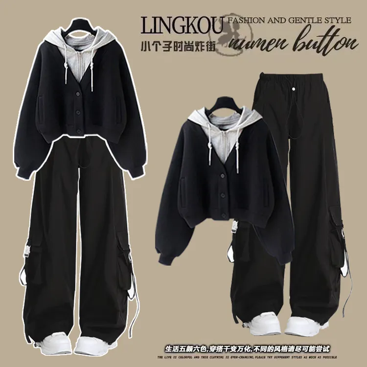 运动套装女春秋2025新款初高中学生连帽卫衣少女休闲裤穿搭一整套