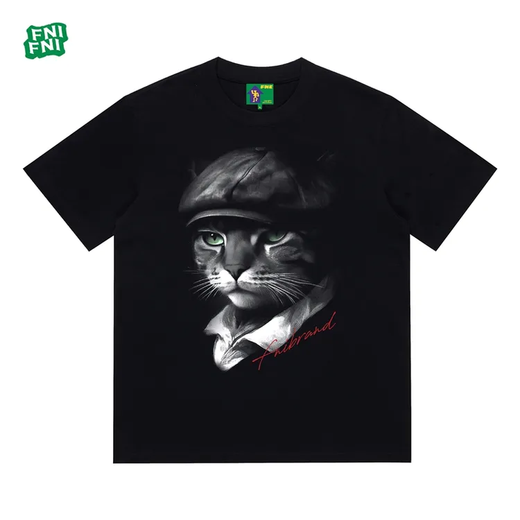 FNI绿标(绿眼教父猫)美式圆领短袖t恤重磅纯棉男女春夏季新款直喷