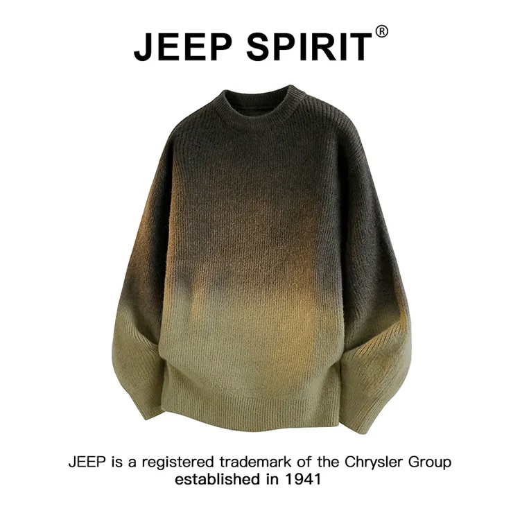JEEPSPIRIT吉普渐变圆领针织衫男士秋冬新款潮流宽松保暖内搭毛衣