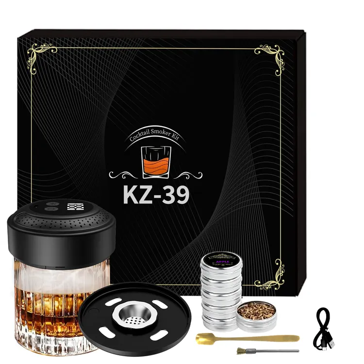 鸡尾酒烟熏器手动电动威士忌烟熏器七彩灯多种香木套装橡胶木榉木