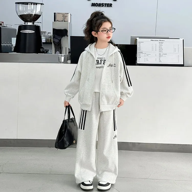 女大童春秋休闲运动套装2025新款韩版时髦洋气女孩春装开衫两件套