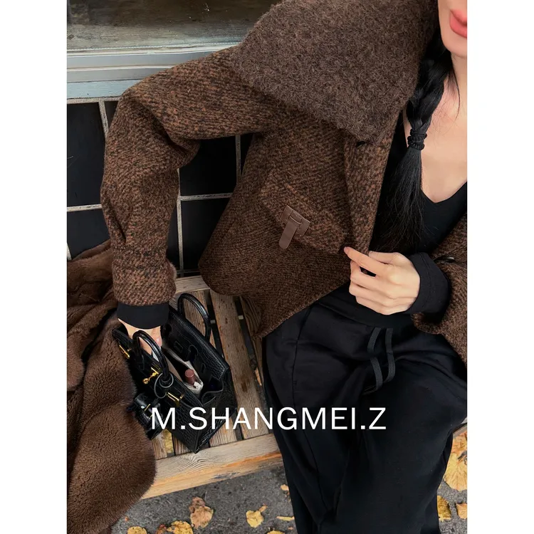 M.SHANGMEI.Z/沐熙【老钱双纱】美大哥轻奢可拆卸领羊毛外套X082988