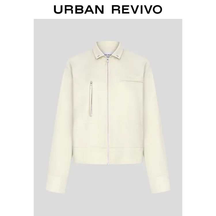 UR2025春季新款女装简约休闲翻领拉链落肩外套UIY150009