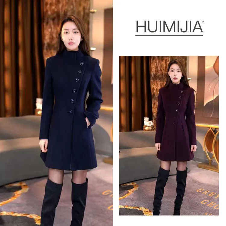 【秋冬新款】高奢赫本风斜排扣短款加棉款毛呢大衣【Q259101】