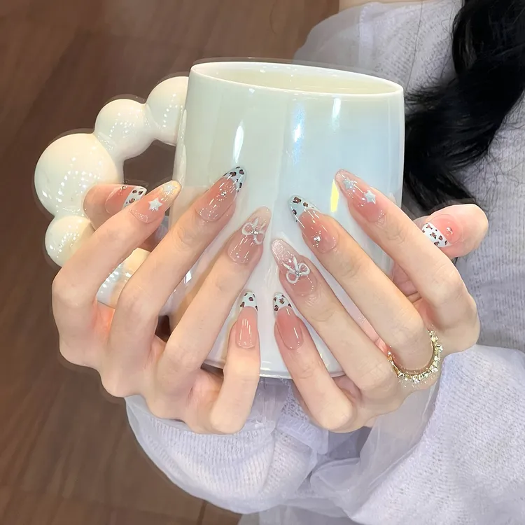 【初遇】穿戴法式蓝豹纹猫眼片高级感小清新显白美贴片纯手工蝴蝶