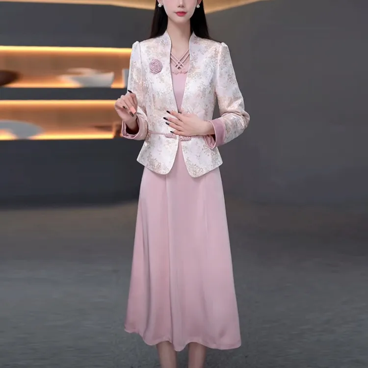 冰桑缎中国风中式套装裙2025春季新款气质修身显瘦两件套连衣裙子