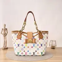 95新 LouisVuitton/路易威登 白三彩托特/单肩包/8779