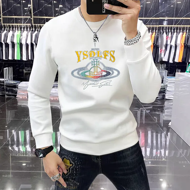 曼库帕娅新款潮流卫衣男装冬季加绒加厚保暖打底衫时尚烫钻上衣