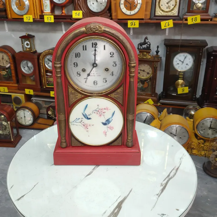 八十年代机械座钟喜鹊登梅图案怀旧收藏正常使用三个月质保复古