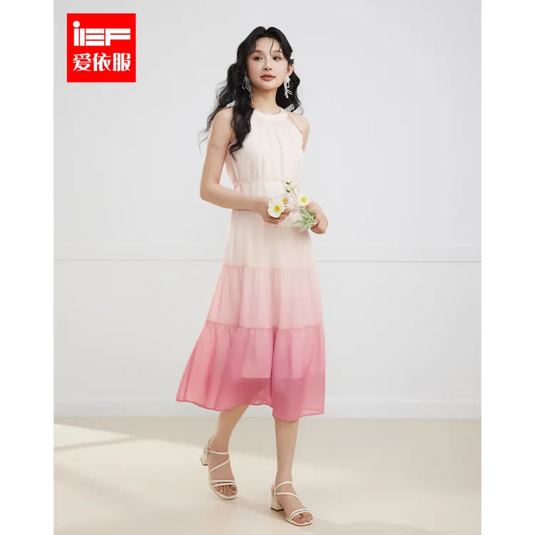 IEF/爱依服2025新款早秋季梭织渐变温柔风宽松连衣长裙~