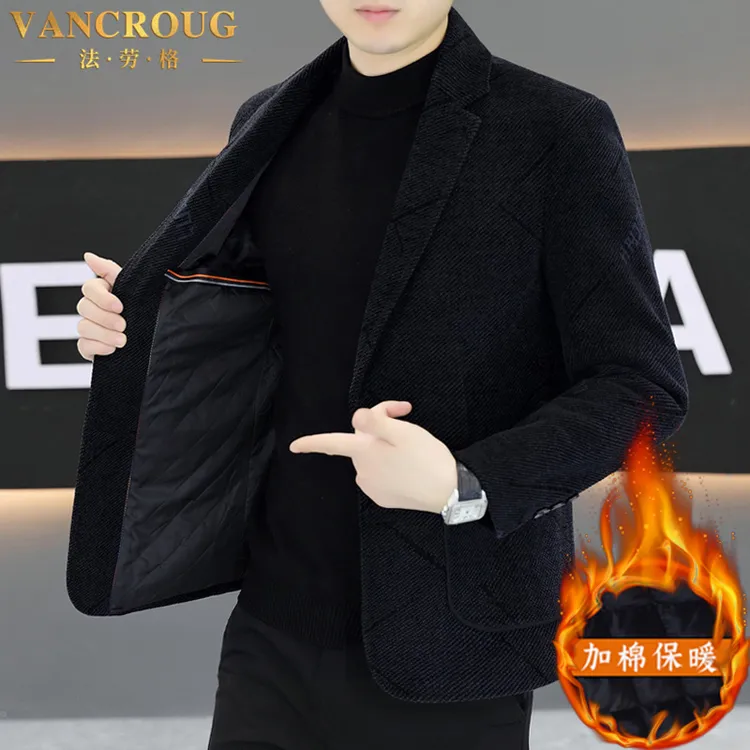 VANCROUG/法劳格西服男士秋冬新款毛呢休闲韩版加厚保暖单西外套