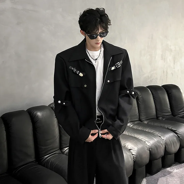黑色痞帅翻领正肩外套男春秋美式高街vibe机车夹克短款高级感上衣