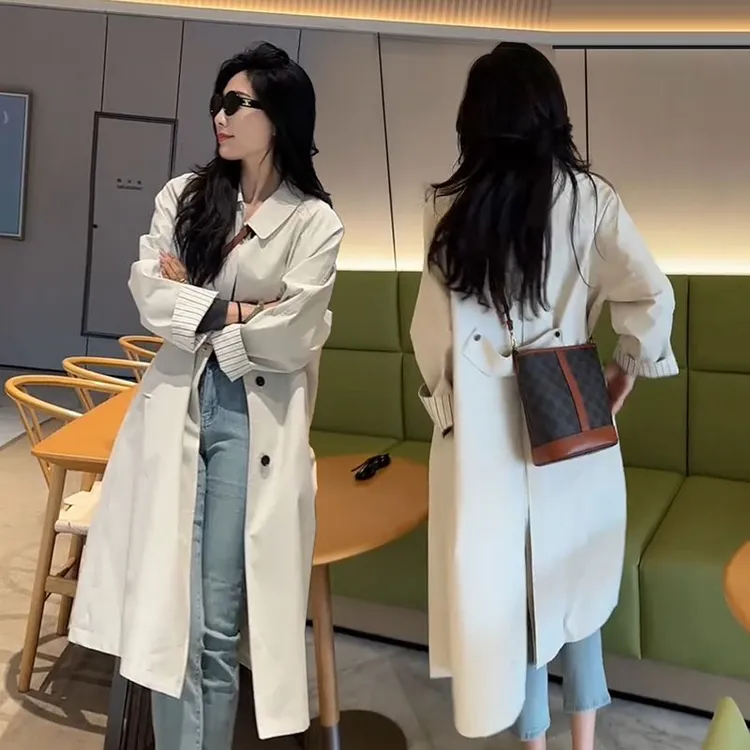 2025春秋新款韩版时尚休闲风衣外套女宽松简约气质通勤中长款上衣