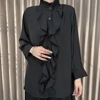 【129】修身型春季长袖纯色荷叶边3D衬衫设计感百搭不规则