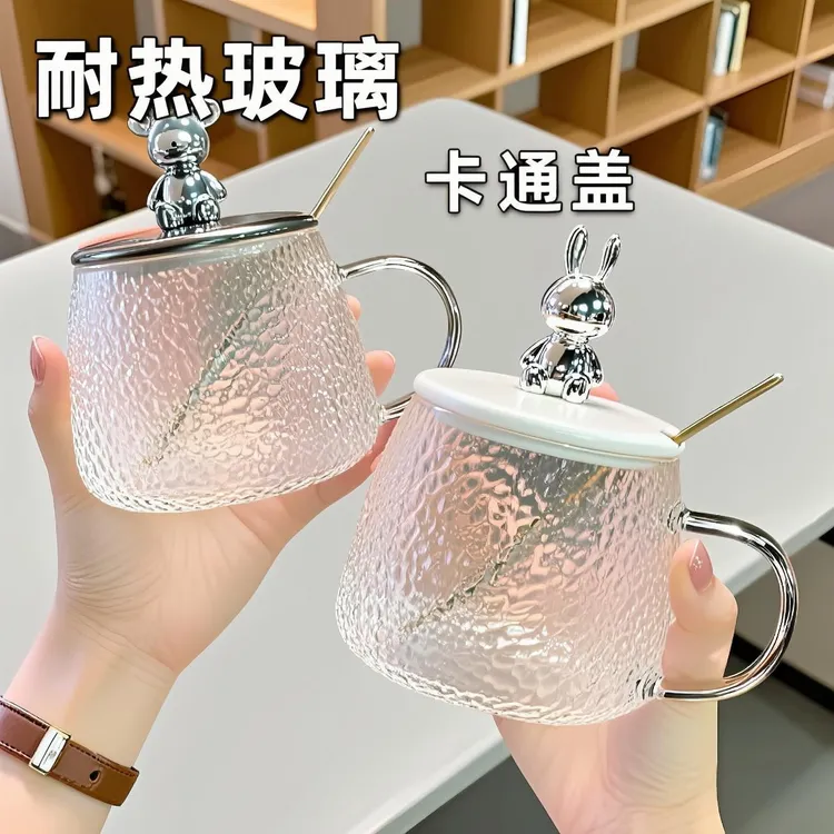 高颜值小熊网红玻璃杯情侣家用喝水杯
