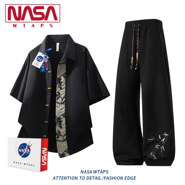 NASA WTAPS新中式轻奢提花衬衫套装夏新款潮流休闲百搭时尚两件套