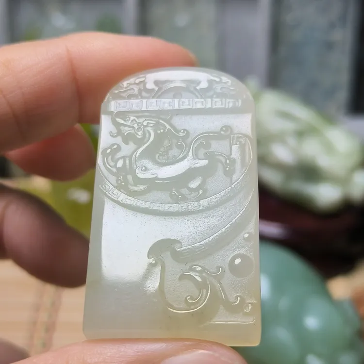 天然岫玉精品高冰俏色国潮风古法龙凤呈祥（多样性发其一）