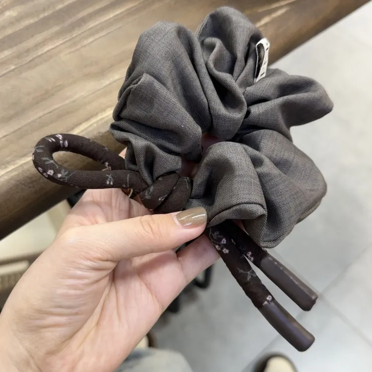高级复古咖色碎花蝴蝶结大肠发圈洋气显发量头绳韩版女丸子头皮筋