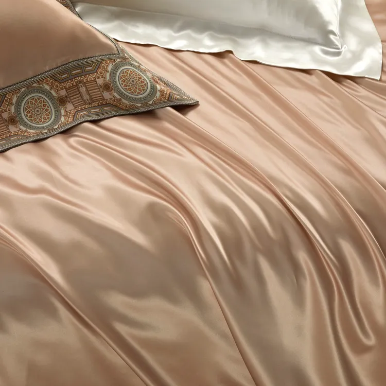 50%桑蚕丝真丝50%莱赛尔天丝高端奢华公主别墅床上四件套数码印花