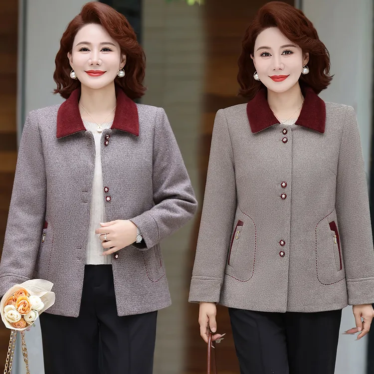 妈妈秋装毛呢外套2025新款洋气50多岁中老年女装春秋西装呢子上衣