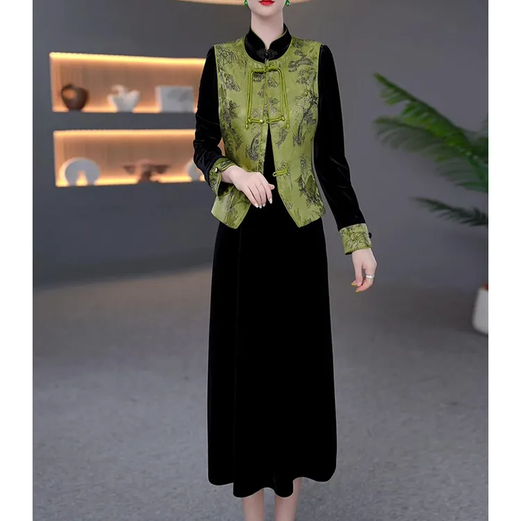 DBF-25B065 新中式小众轻奢国潮气质温柔精致中长款连衣裙M-5XL