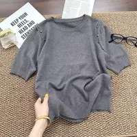 早秋小中袖~陨石纽扣装饰 简约大气手感软糯正肩针织衫T020藏青